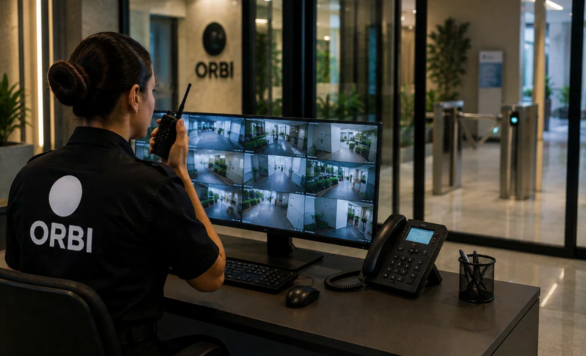 Profissional ORBI acompanhando câmeras de monitoramento
